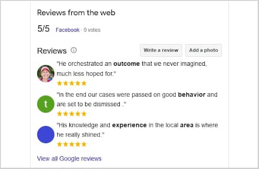 Google client reviews